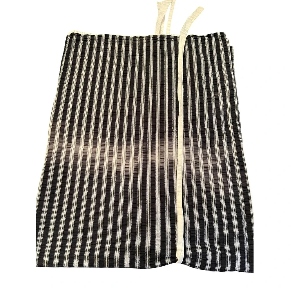 French Ticking Stripe Farmhouse Black White Striped Tie Up Curtain Set 55
